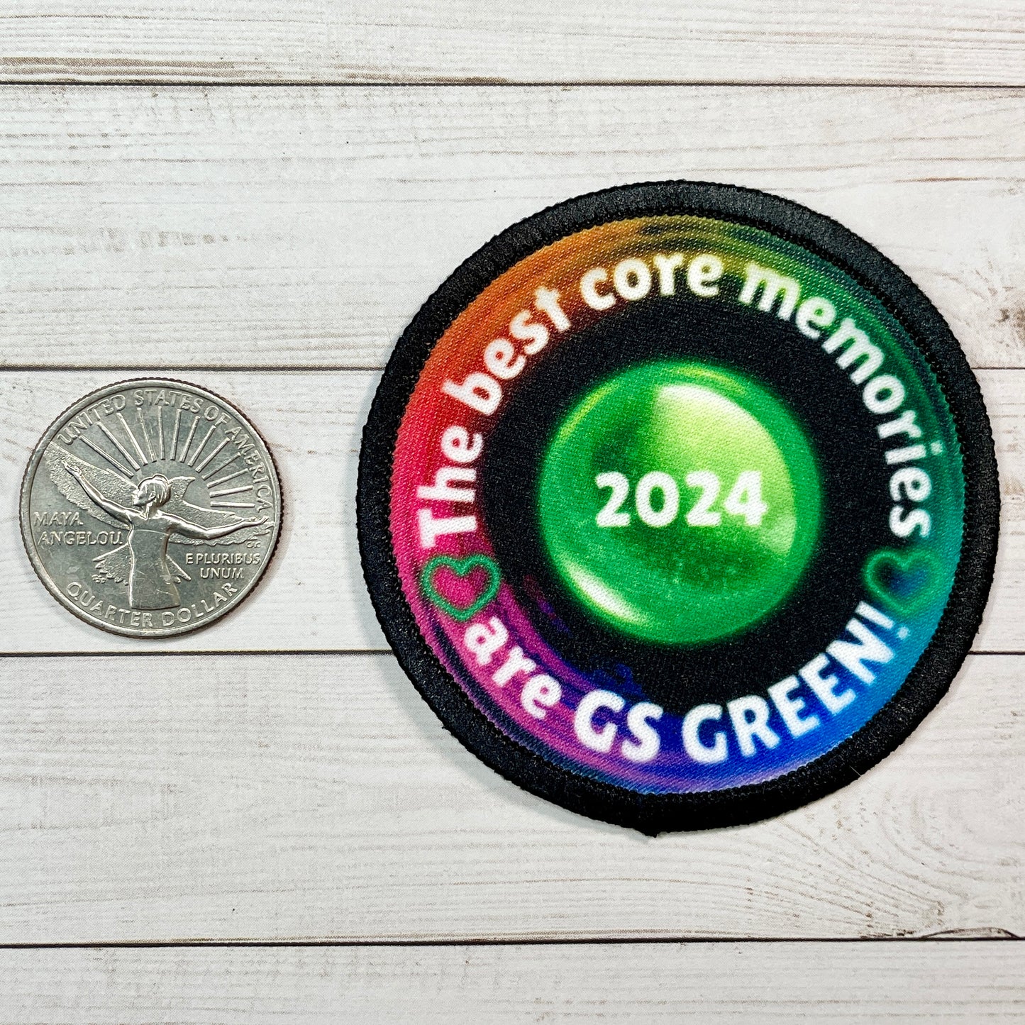 The best core memories are GS Green! Iron-on fun patch 2.57" round Inside Out 2