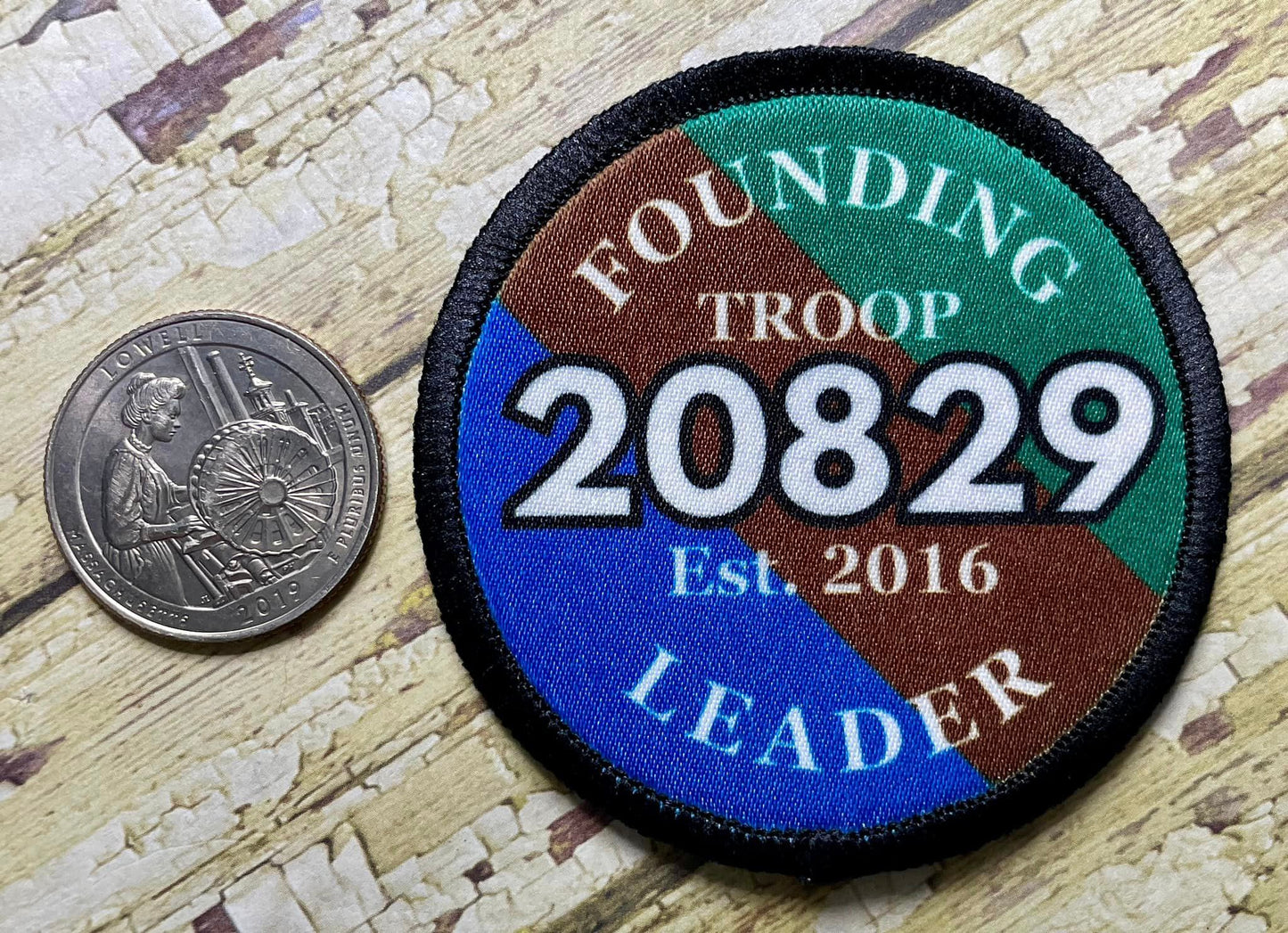 Customizable Founding Member Patch | Personalized Troop Badge | 2.57" Polyester Iron-On | Scout Leader Pride | Unique Troop Number & Year