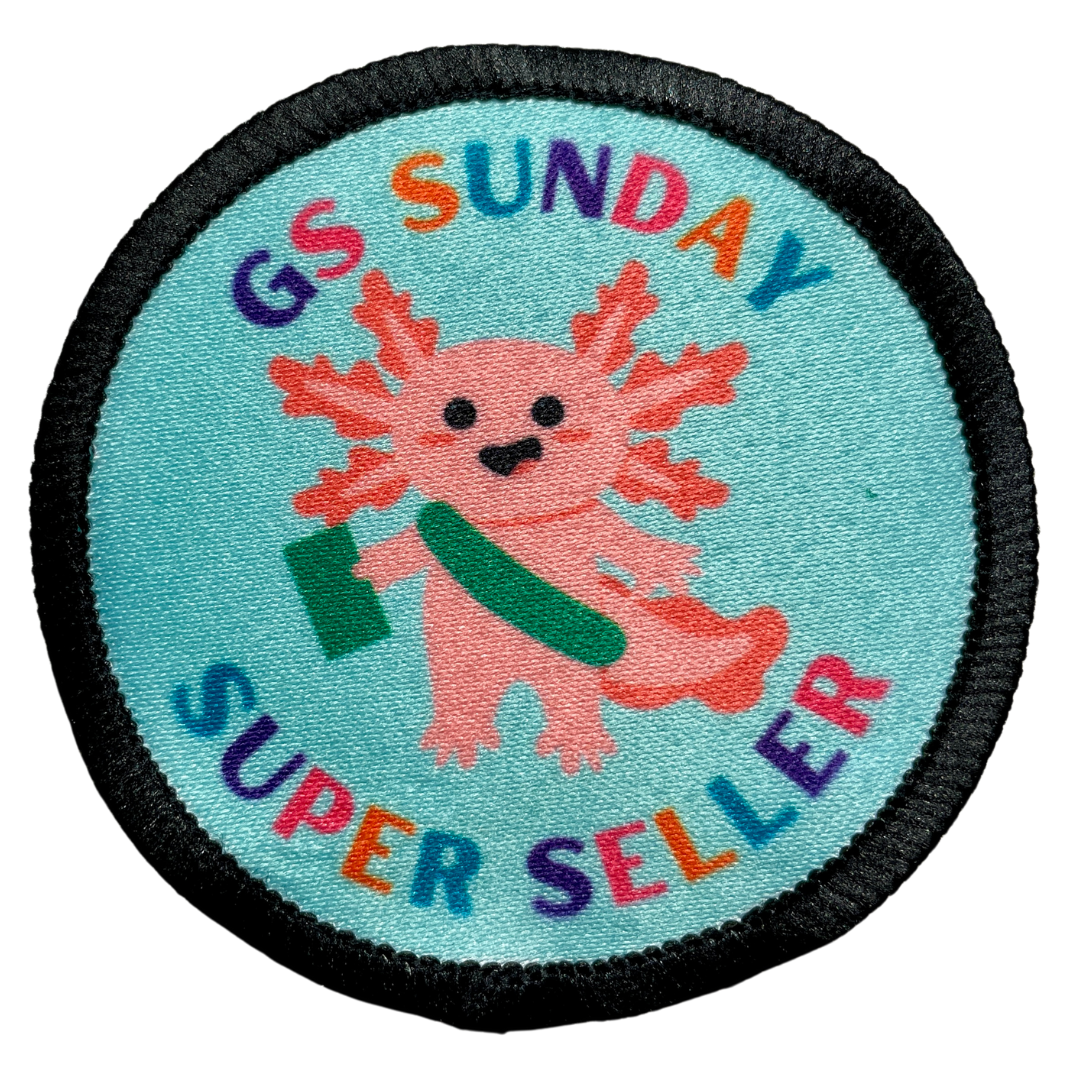 Cookie Season GS Sunday Super Seller Axolotl Sublimated Patch | 2.57" Iron-On | Polyester Design 2024