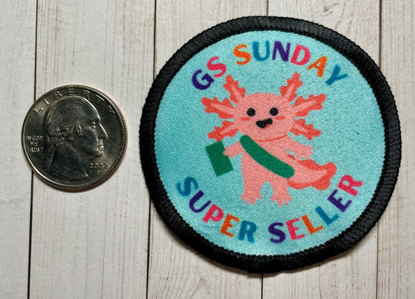 Cookie Season GS Sunday Super Seller Axolotl Sublimated Patch | 2.57" Iron-On | Polyester Design 2024