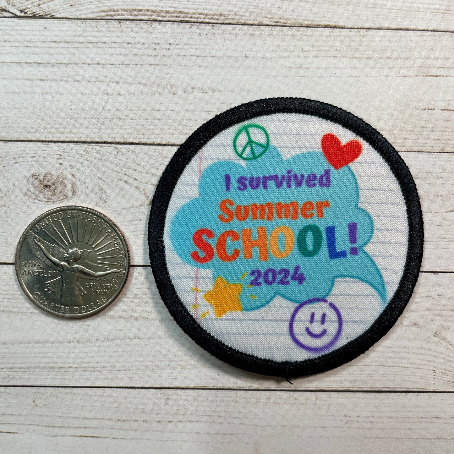 I Survived Summer School 2024 2.57” Round Iron-on Fun Patch