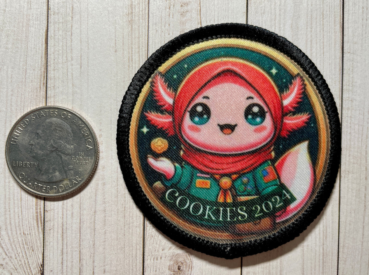Cookie Season Axolotl Iron-On Patch | 2.57" | Fun Patch | 2024