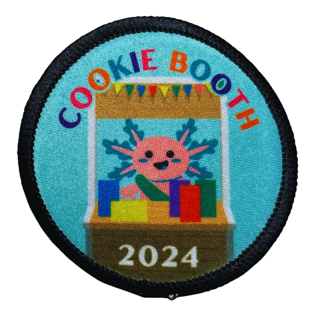 Cookie Season Cookie Booth Axolotl | 2.57" Round Sublimated Iron-On Patch | Cute Patch for Scouts 2024