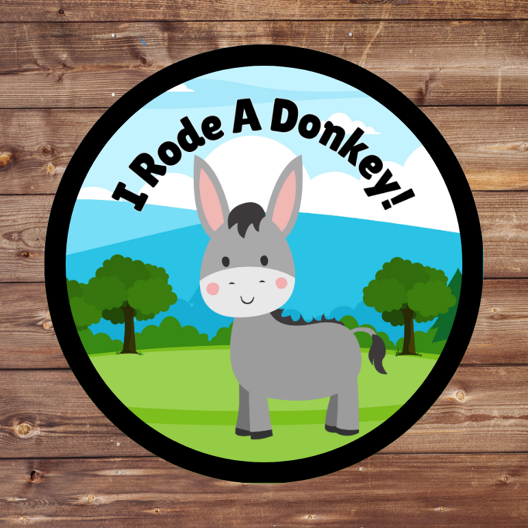I rode a donkey! 2.57" Round Iron-On Fun Patch