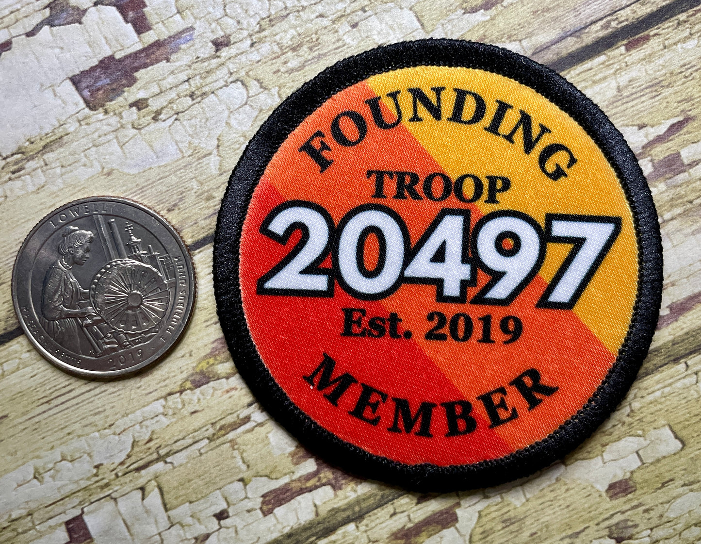 Customizable Founding Member Patch | Personalized Troop Badge | 2.57" Polyester Iron-On | Scout Leader Pride | Unique Troop Number & Year