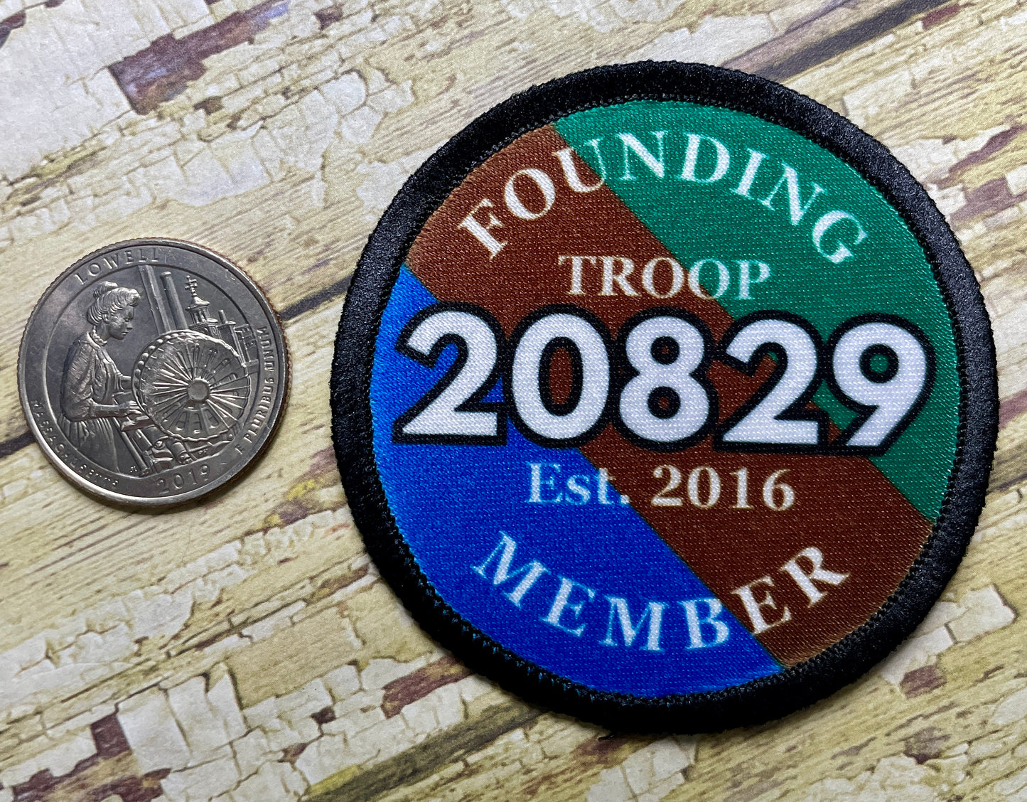 Customizable Founding Member Patch | Personalized Troop Badge | 2.57" Polyester Iron-On | Scout Leader Pride | Unique Troop Number & Year