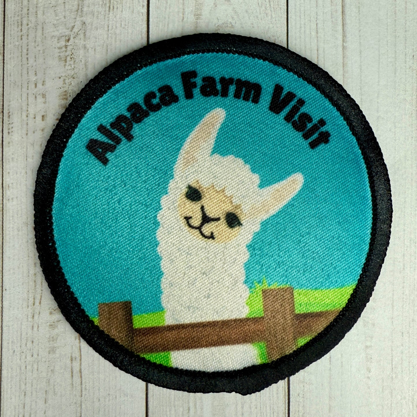 Alpaca Farm Visit 2.57" Round Iron-on Fun Patch