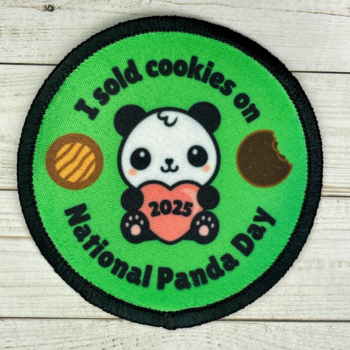 I sold cookies on National Panda Day 2.57" Round Iron-on Fun Patch