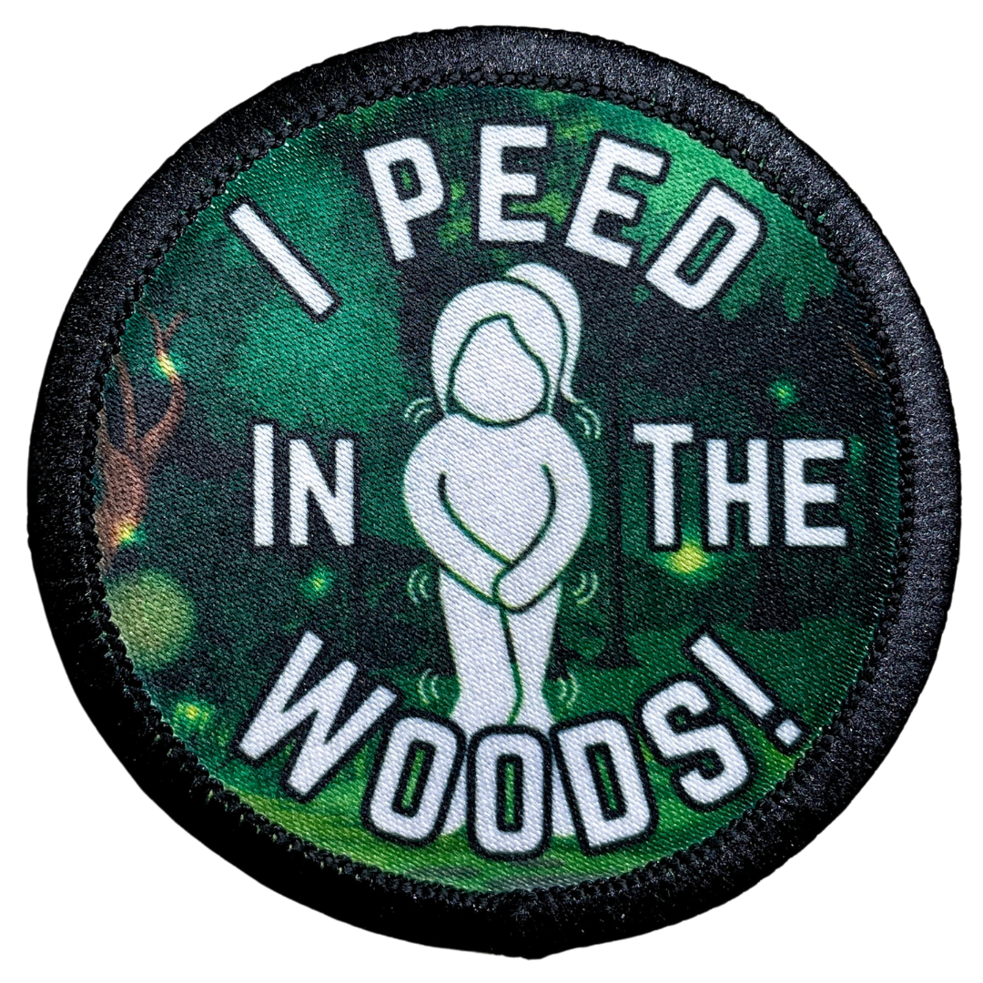 I Peed in the Woods! Iron-On Patch | 2.57" | Pee Pee Dance Girl Design | Fun Patch