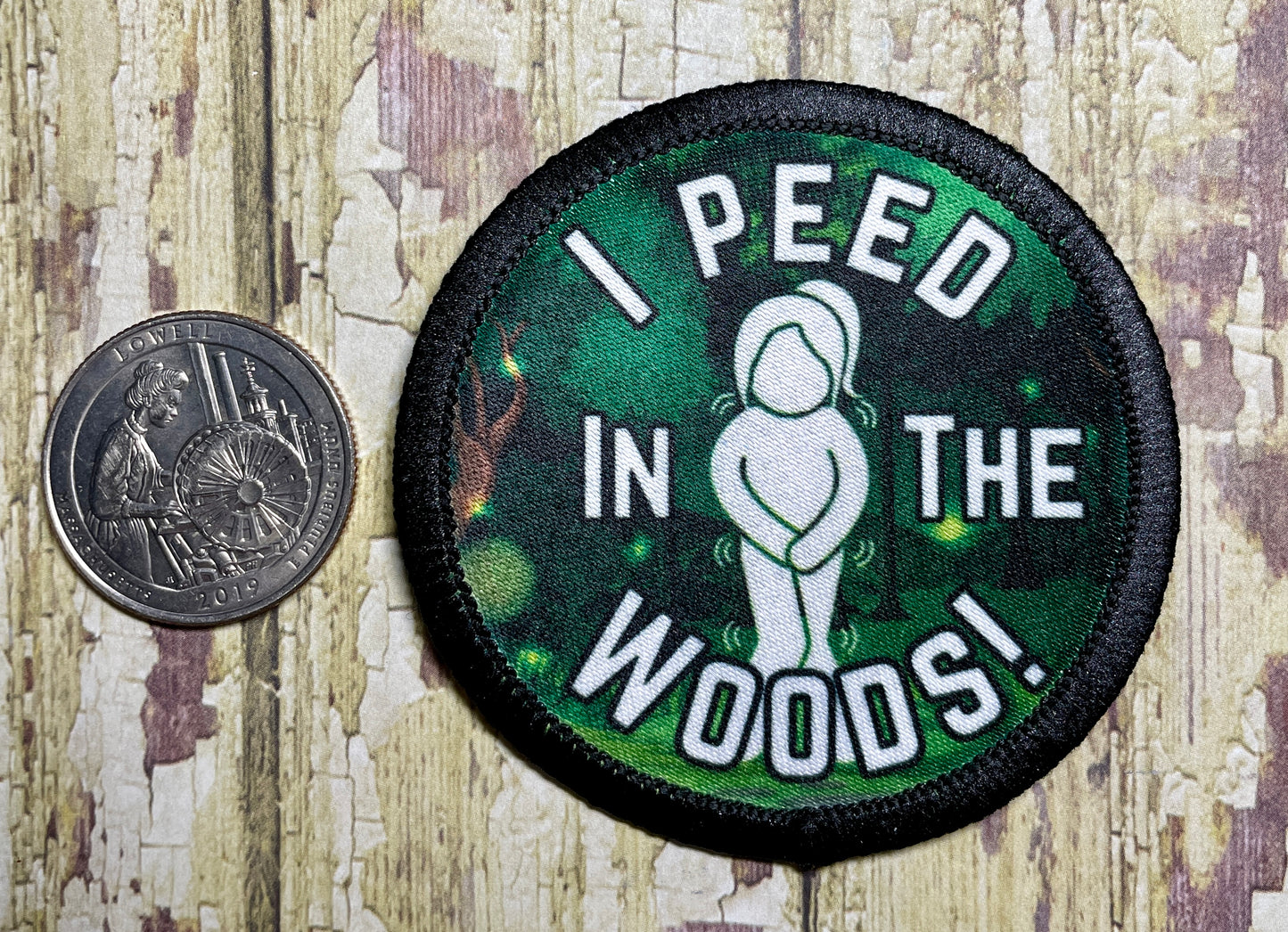 I Peed in the Woods! Iron-On Patch | 2.57" | Pee Pee Dance Girl Design | Fun Patch