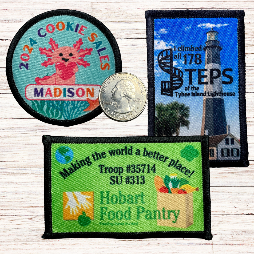 Iron-On Polyester Sublimated Custom Patch | Custom Design | 2.57" Round | 8x5cm Horizontal Rectangle | 5x8cm Vertical Rectangle
