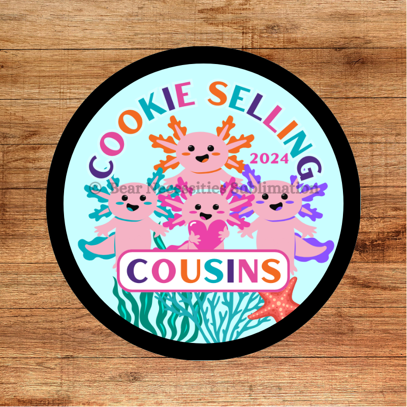 Cookie Selling Cousins | Pink Axolotls | 2.57" Round Sublimated Iron-On Patch | 2, 3, or 4 Axolotls Available 2024