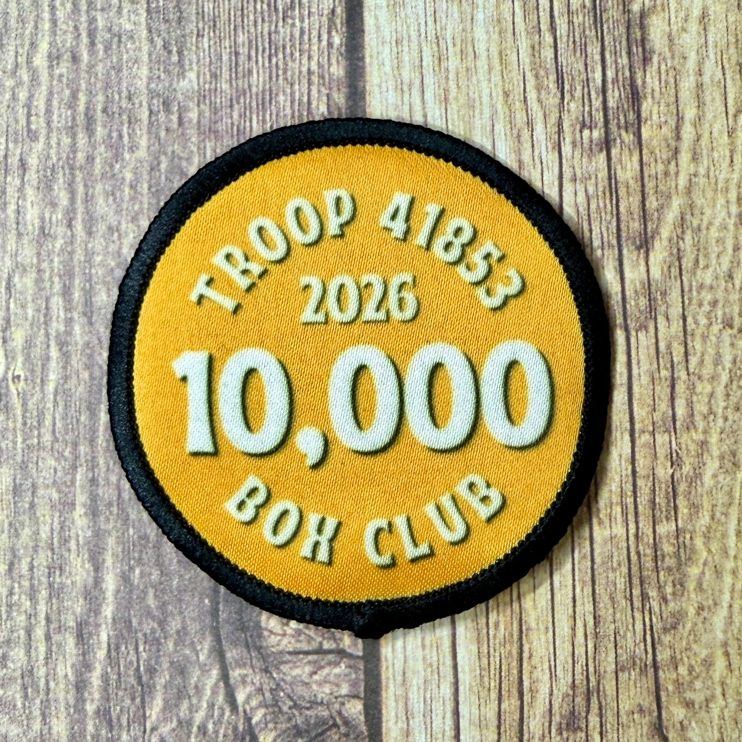 10,000 Box Club Patch | Custom Cookie Sales Patch | Personalized Troop Number & Year | Bulk Discounts Available